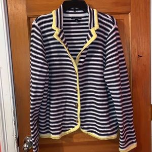 Yellow Accented Knitted Stripped Blazer